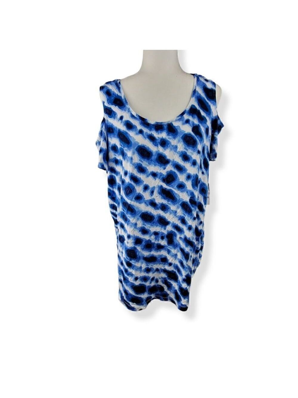 JM Collection Underwater print Cold Shoulder Top 1X